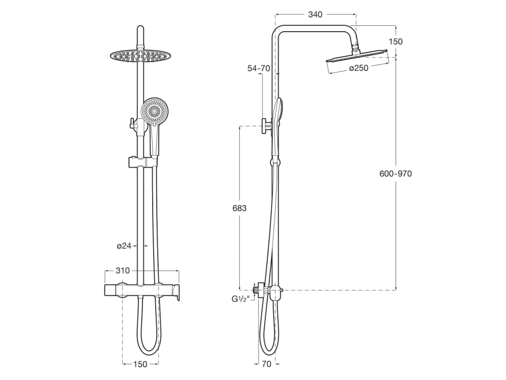 Single-lever Chrome Shower Column Roca Vega Plus Round with reference A5A9A6EC00 from the brand ROCA